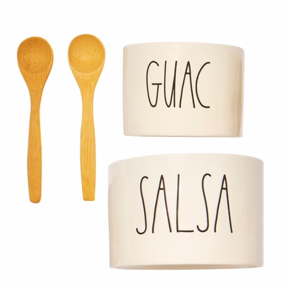 Rae Dunn Artisan ‘Guac and Salsa’ Set with 2 Bamboo Spoons
